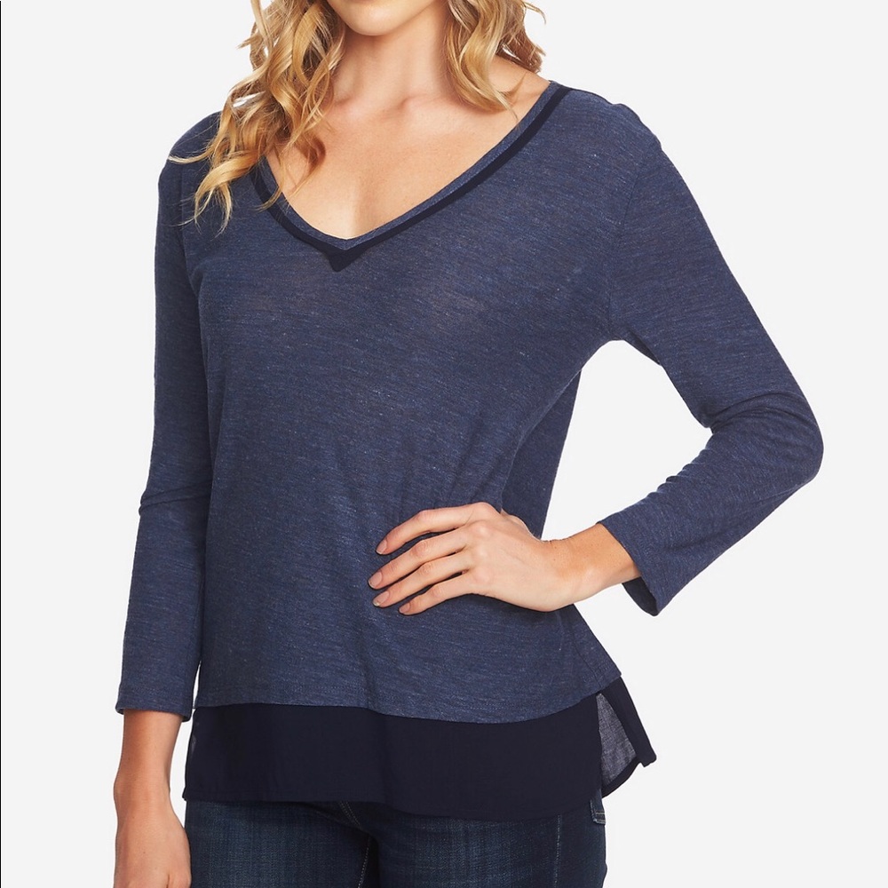 NWT Vince Camuto Contrast V-Neck Blouse Top VC94